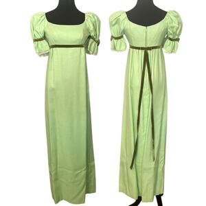 Vintage 60s Lorrie Deb Edwardian Costume Juniors 7 Green Formal Gown Puff Sleeve